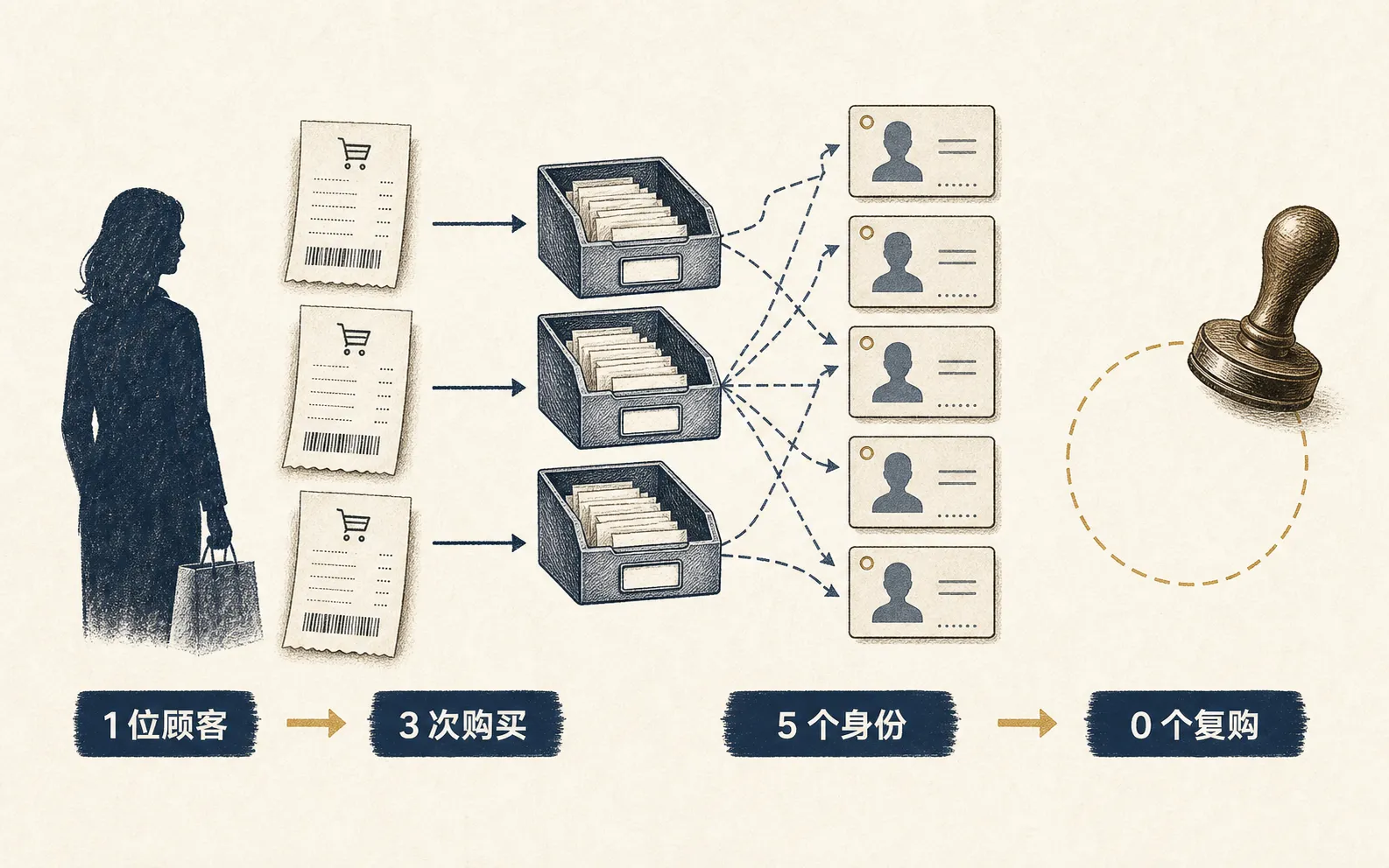 同一顾客被拆成多个身份后,复购判断如何失真