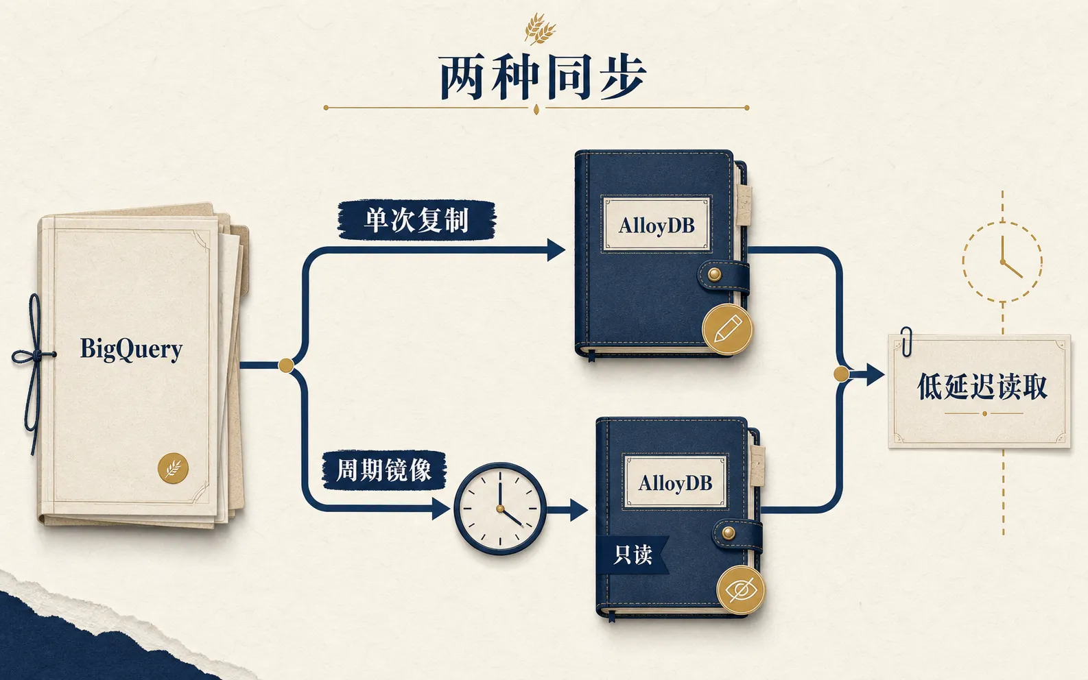 BigQuery 数据通过一次性复制或周期镜像进入 AlloyDB