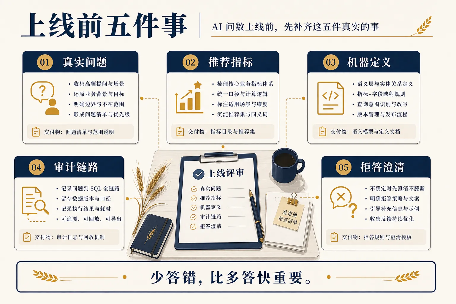AI 问数上线前先补真实问题、推荐指标、机器定义、审计链路和拒答澄清