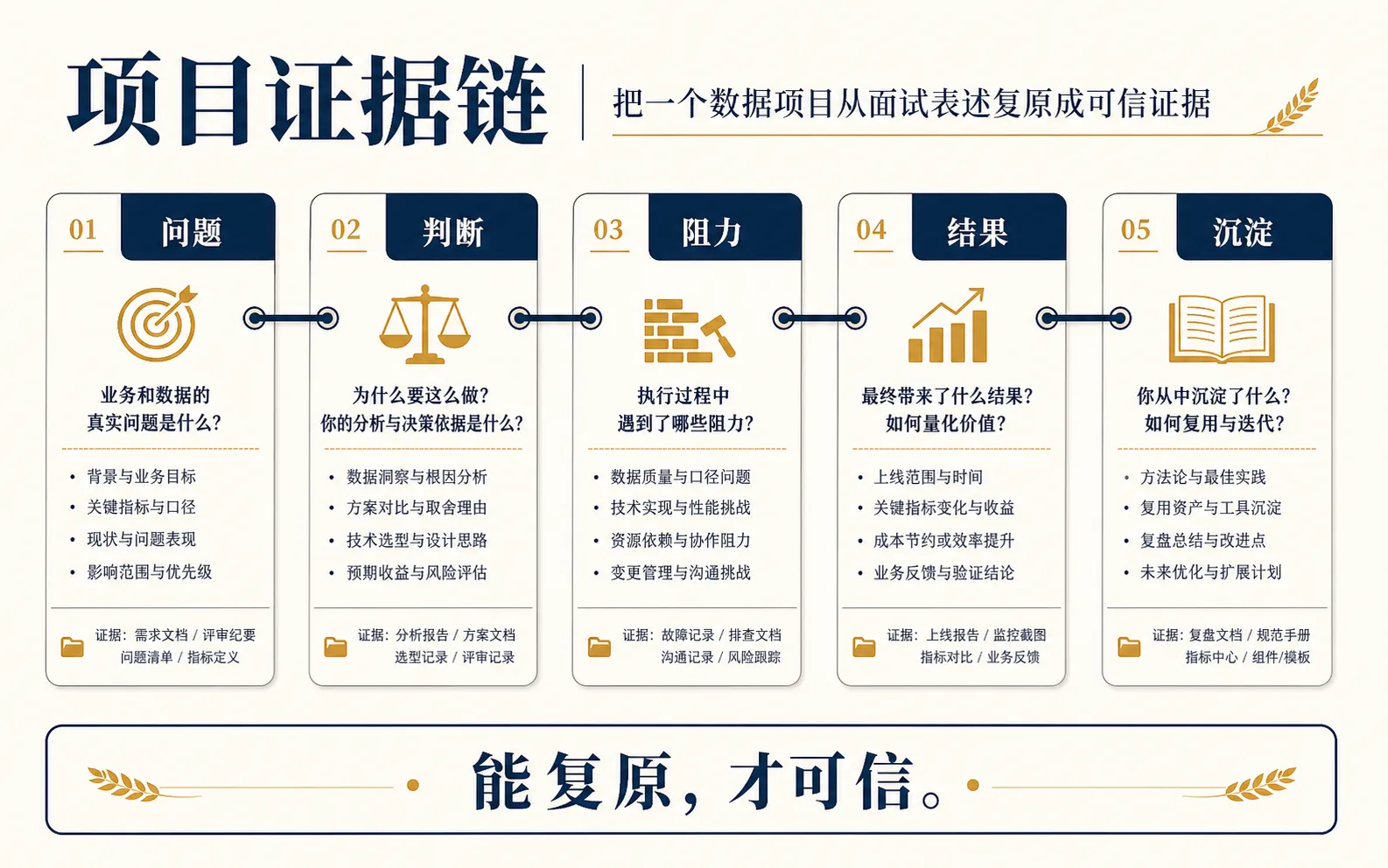 项目证据链要能复原问题、判断、阻力、结果和沉淀
