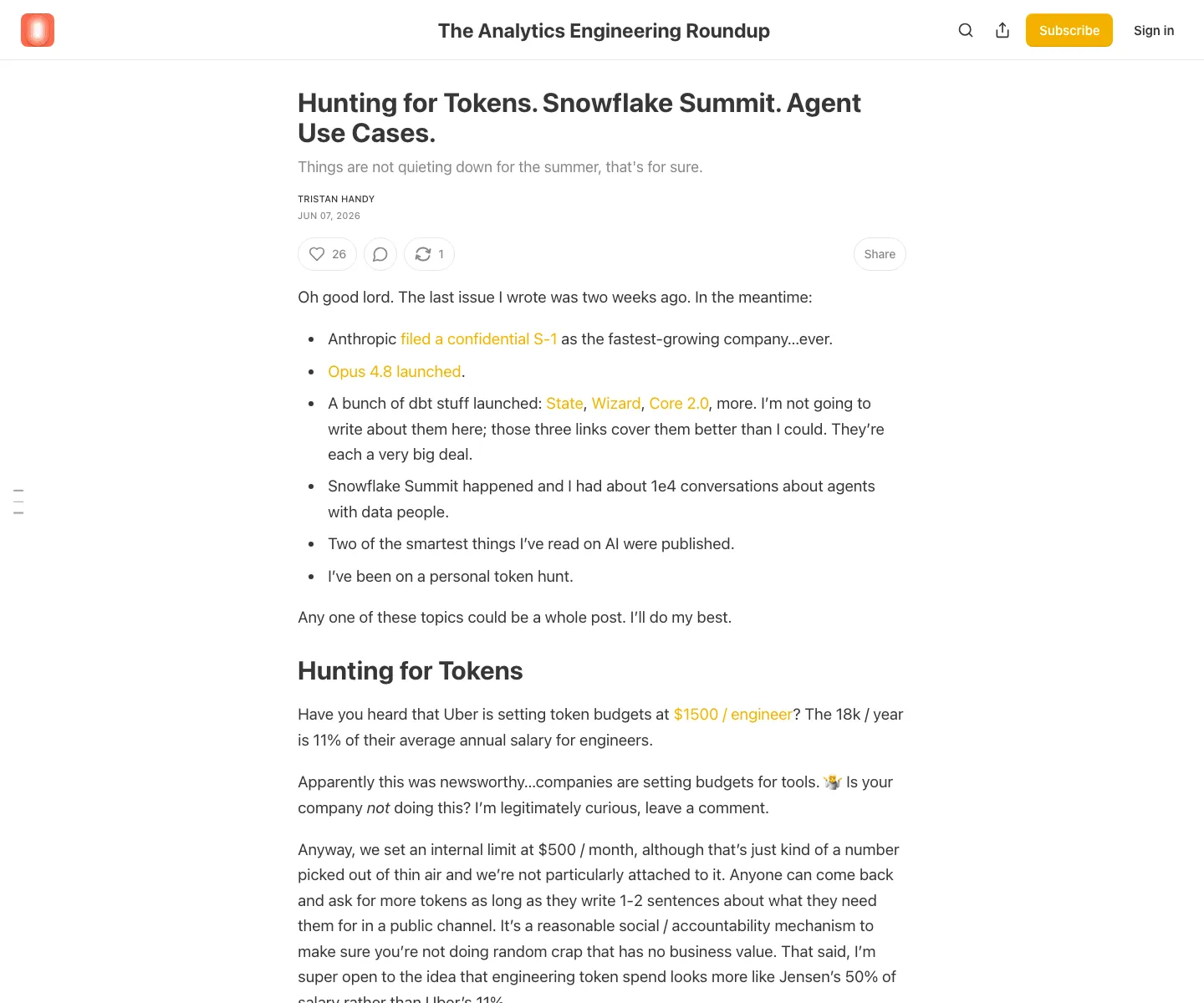 dbt Analytics Engineering Roundup token 成本来源截图